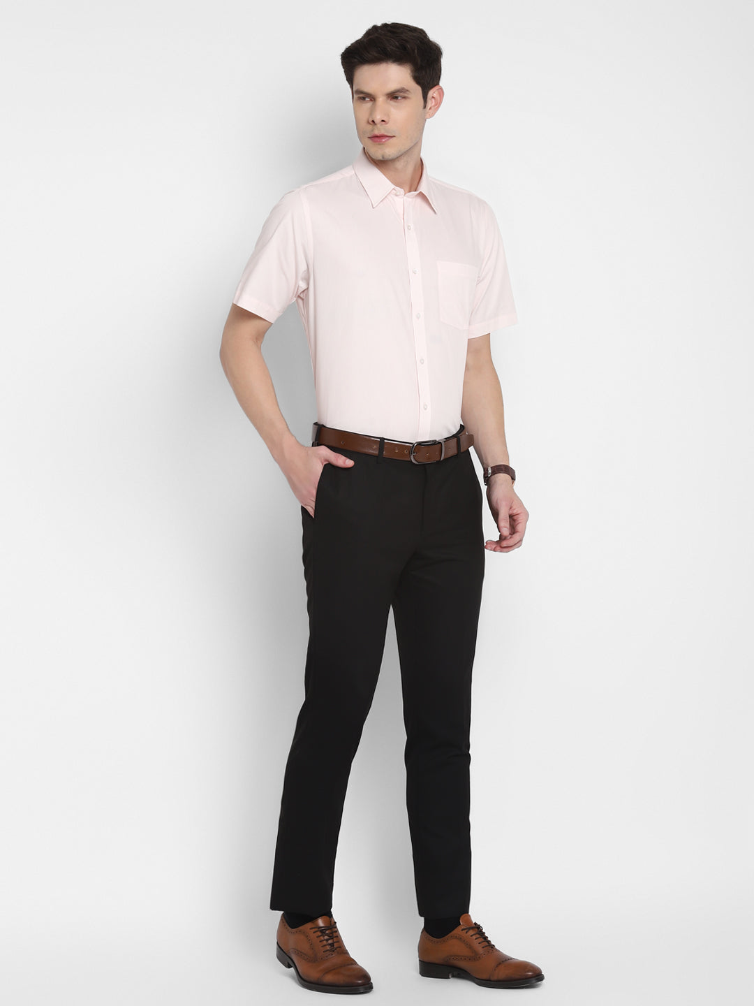 100% Cotton Beige Plain Regular Fit Half Sleeve Formal Shirt