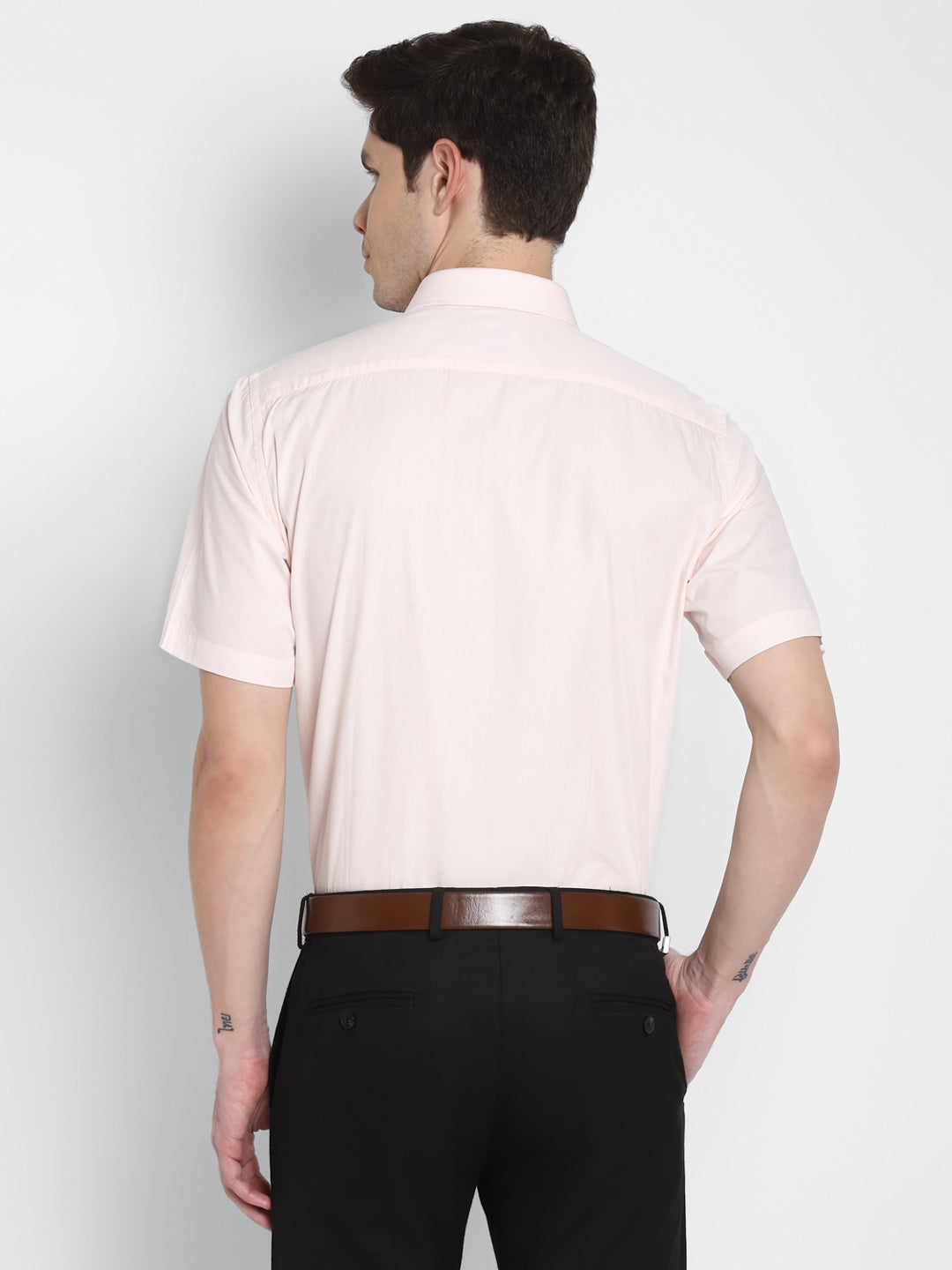 100% Cotton Light Pink Plain Regular Fit Half Sleeve Formal Shirt