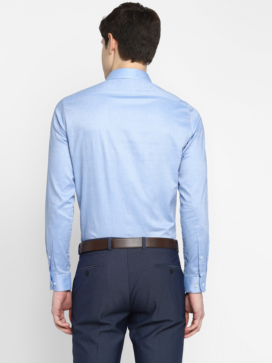 Cotton Blue Plain Slim Fit Full Sleeve Formal Shirt