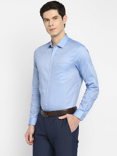 Cotton Blue Plain Slim Fit Full Sleeve Formal Shirt