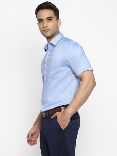 100% Cotton Sky Blue Plain Regular Fit Half Sleeve Formal Shirt