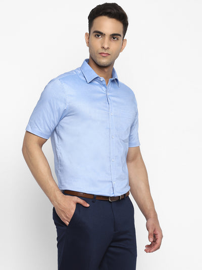 100% Cotton Sky Blue Plain Regular Fit Half Sleeve Formal Shirt