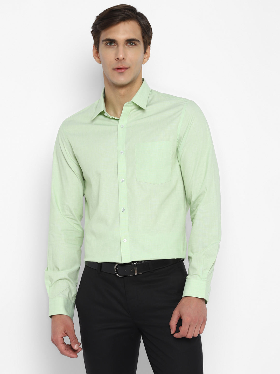 100% Cotton Light Green Plain Slim Fit Full Sleeve Formal Shirt