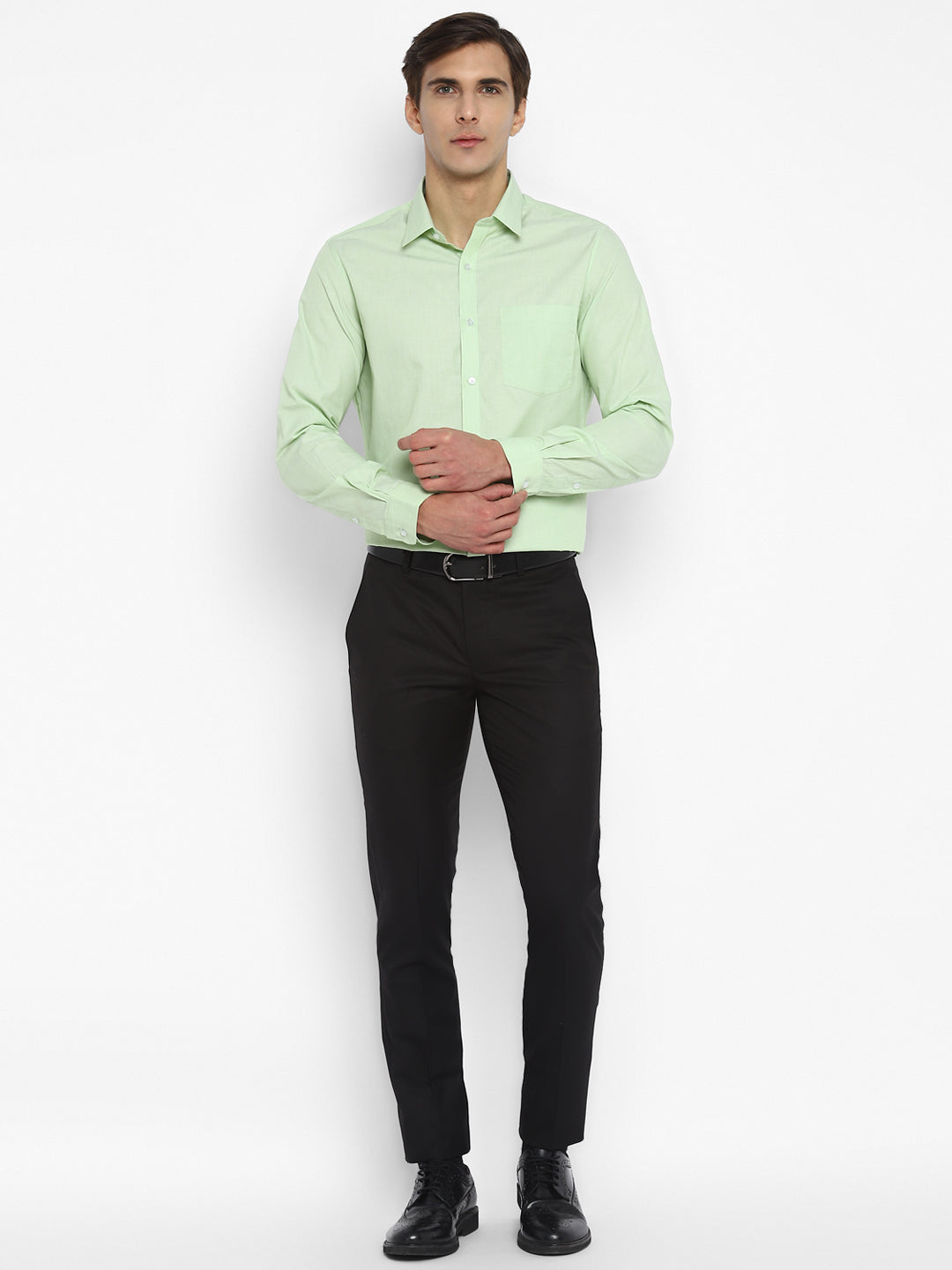 100% Cotton Light Green Plain Slim Fit Full Sleeve Formal Shirt