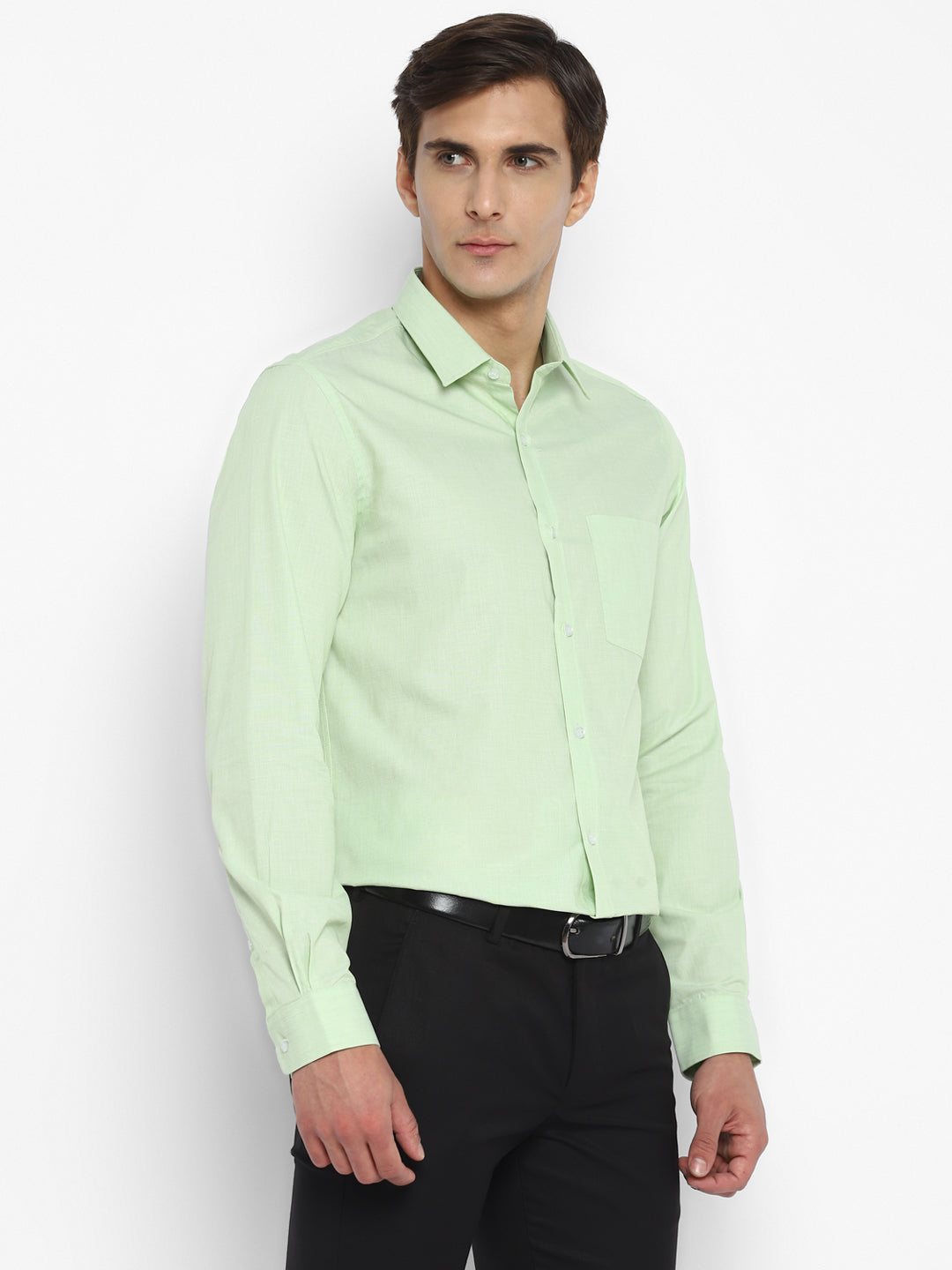 100% Cotton Light Green Plain Slim Fit Full Sleeve Formal Shirt