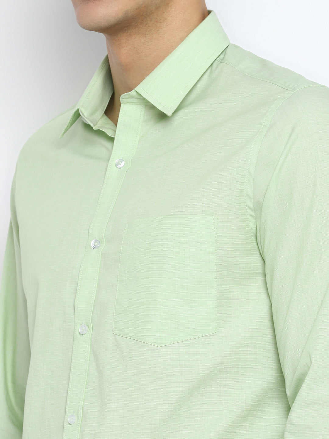 100% Cotton Light Green Plain Slim Fit Full Sleeve Formal Shirt