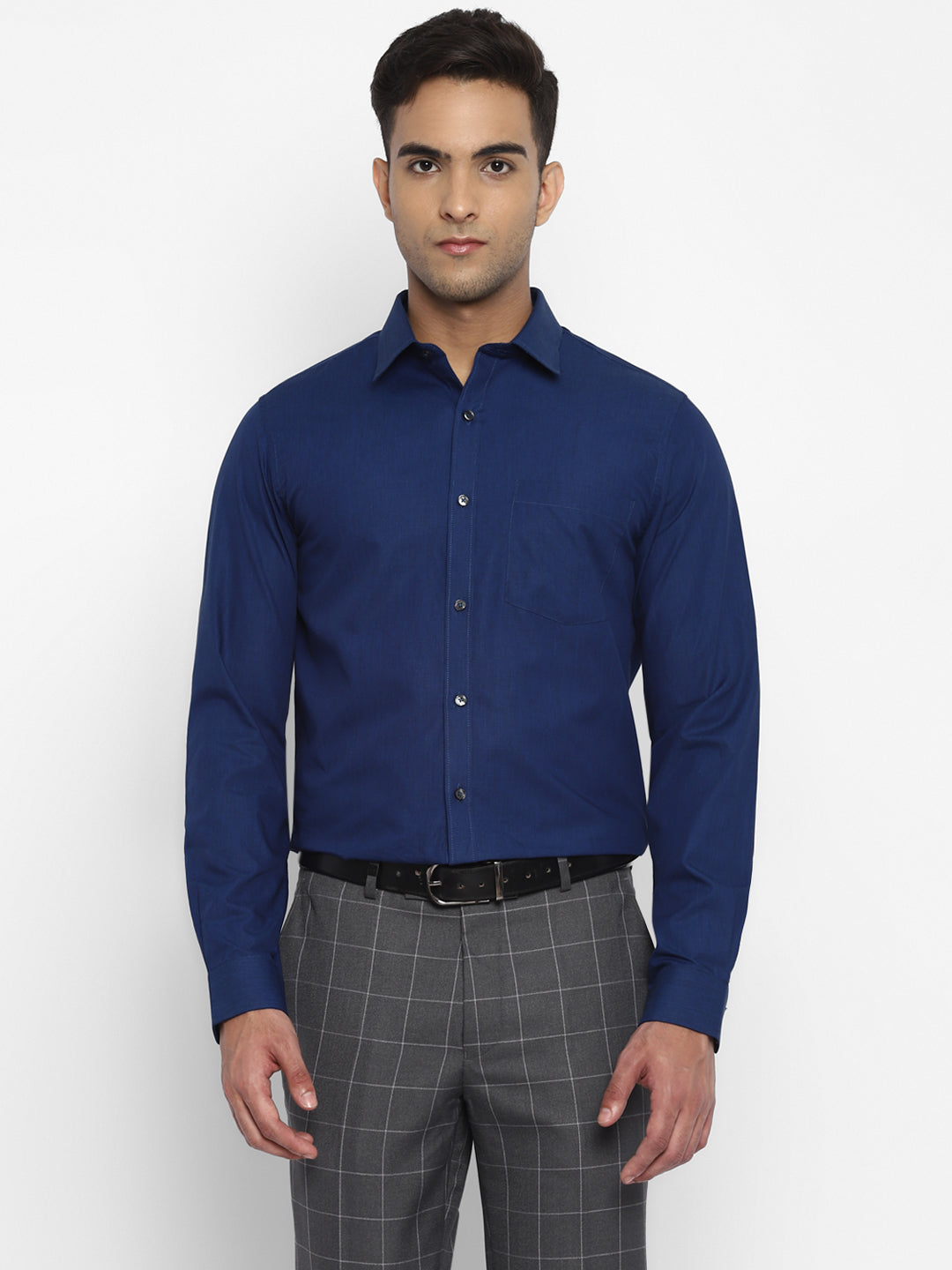 100% Cotton Navy Blue Plain Slim Fit Full Sleeve Formal Shirt