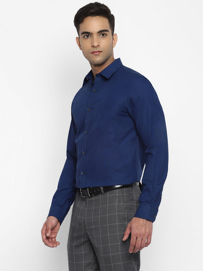 100% Cotton Navy Blue Plain Slim Fit Full Sleeve Formal Shirt