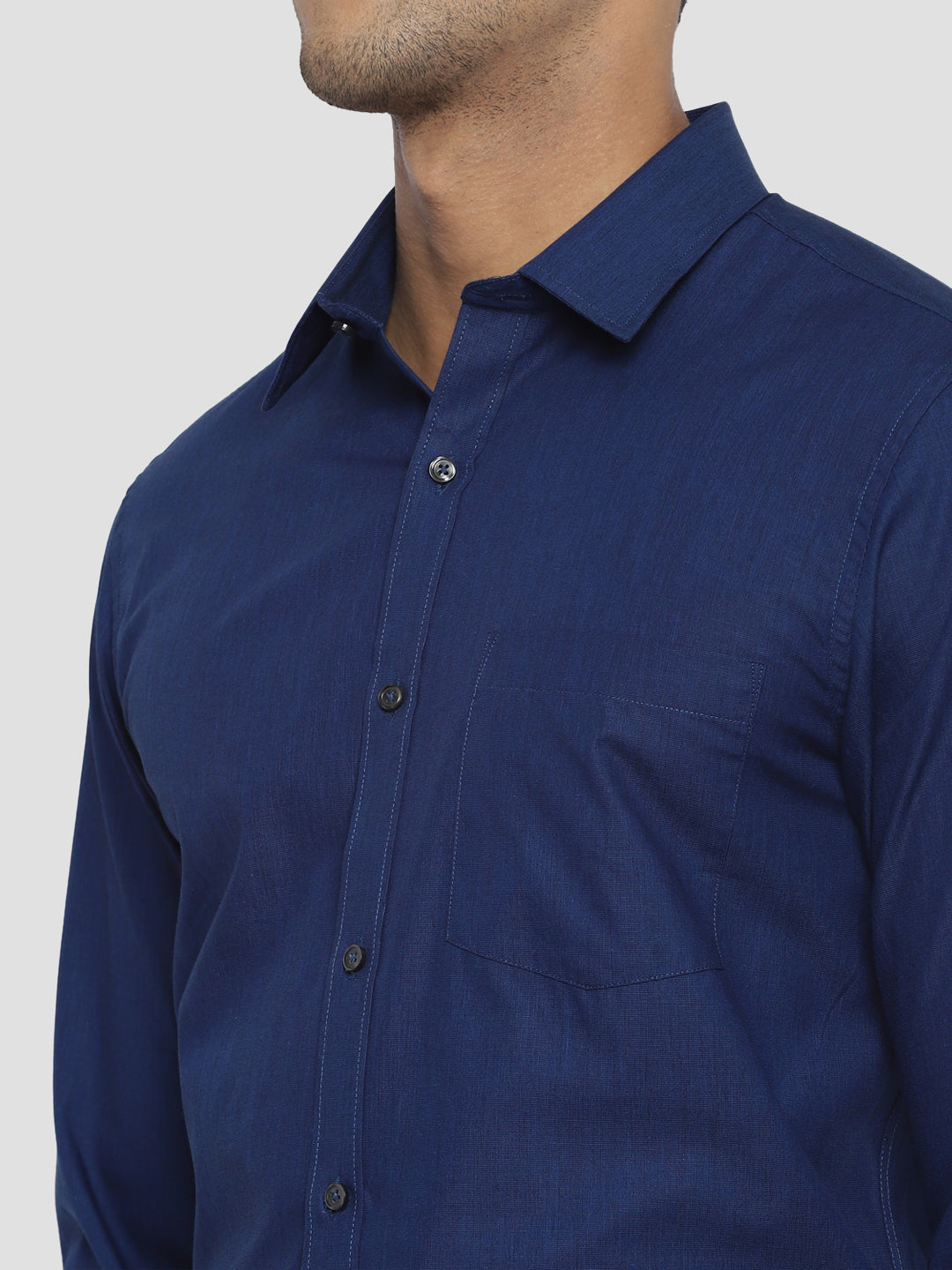100% Cotton Blue Plain Regular Fit Full Sleeve Formal Shirt