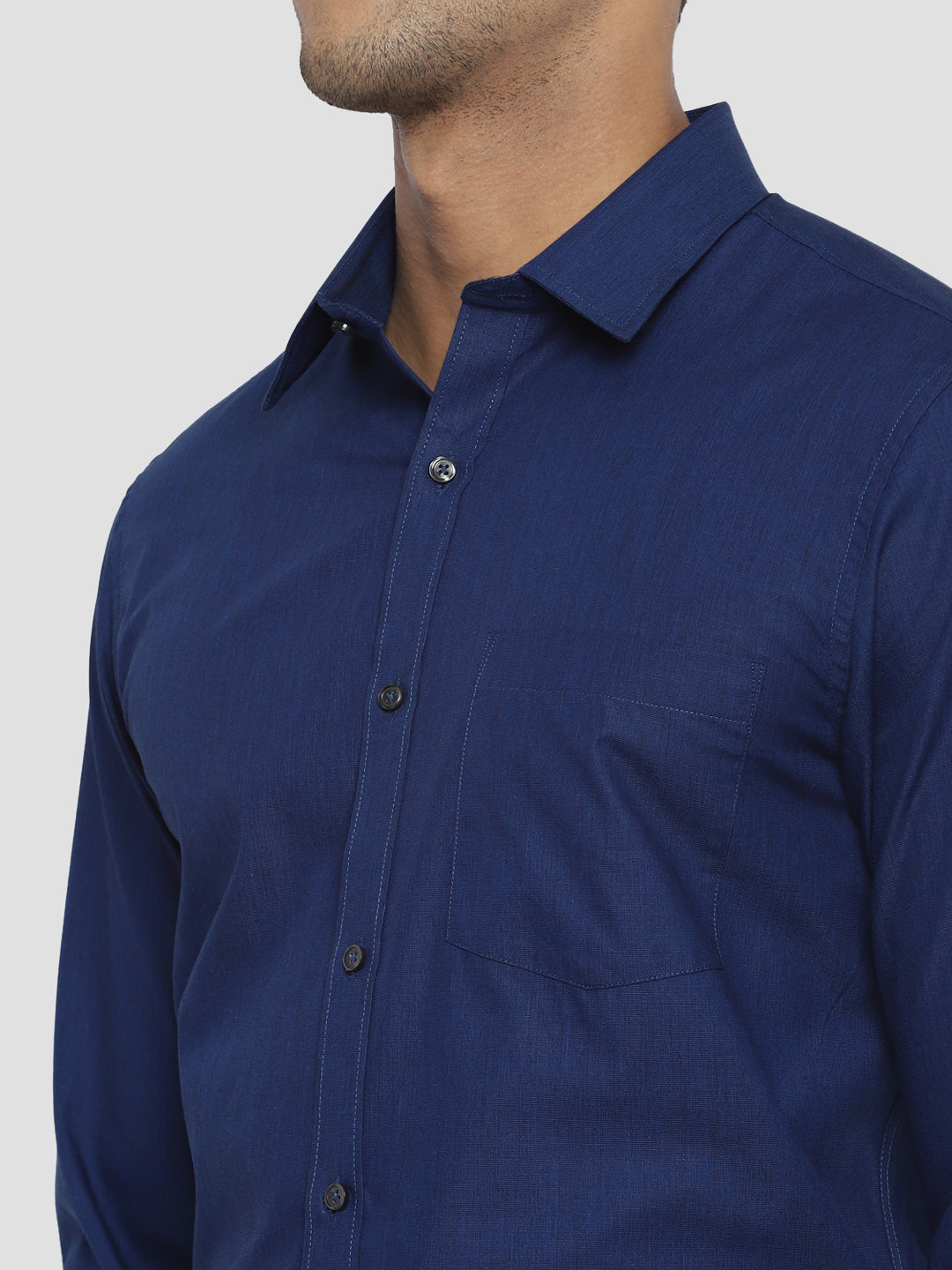 100% Cotton Navy Blue Plain Slim Fit Full Sleeve Formal Shirt