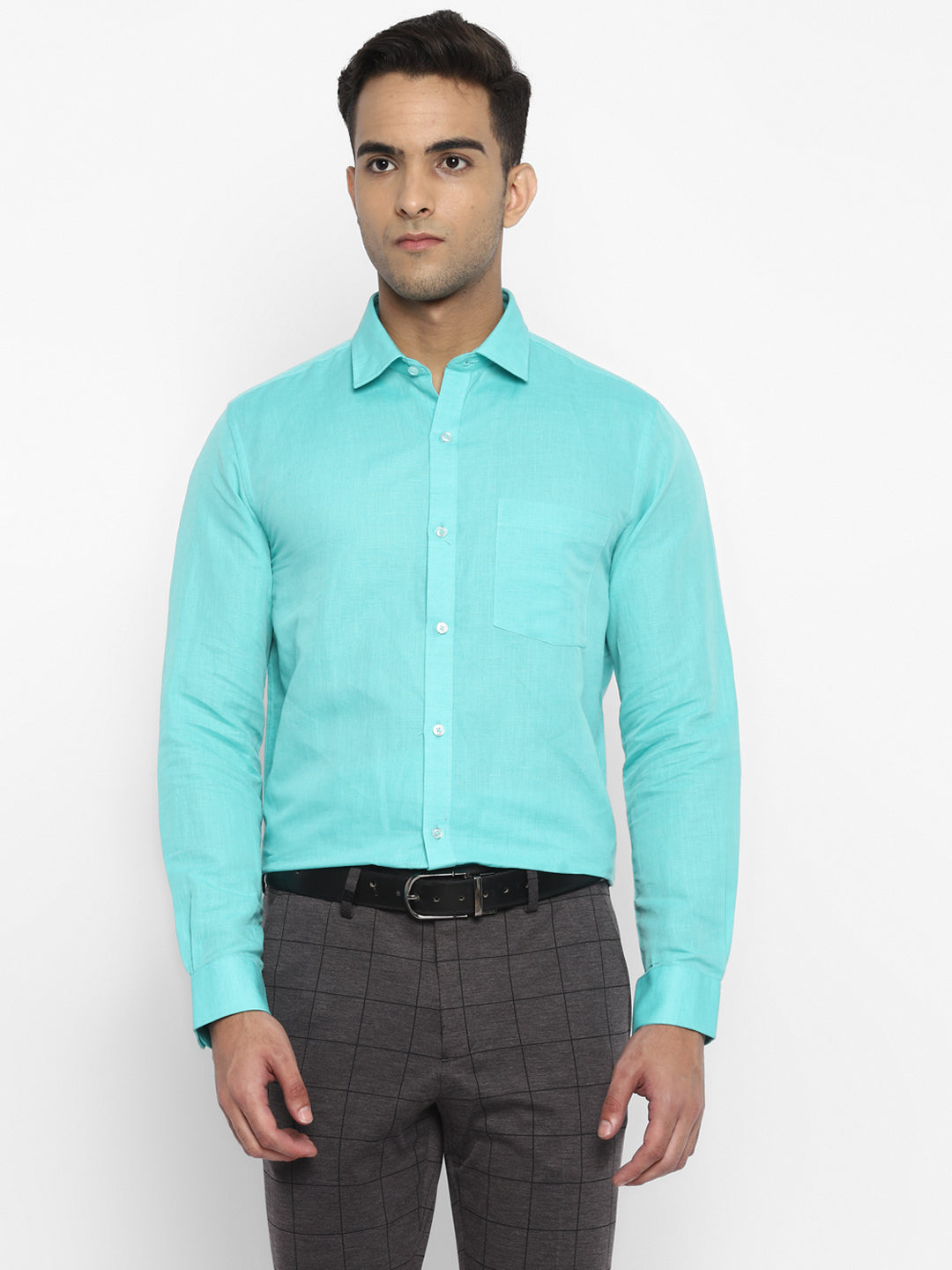 100% Cotton Blue Dobby Slim Fit Full Sleeve Formal Shirt