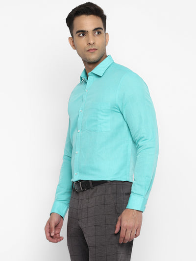 100% Cotton Blue Dobby Slim Fit Full Sleeve Formal Shirt