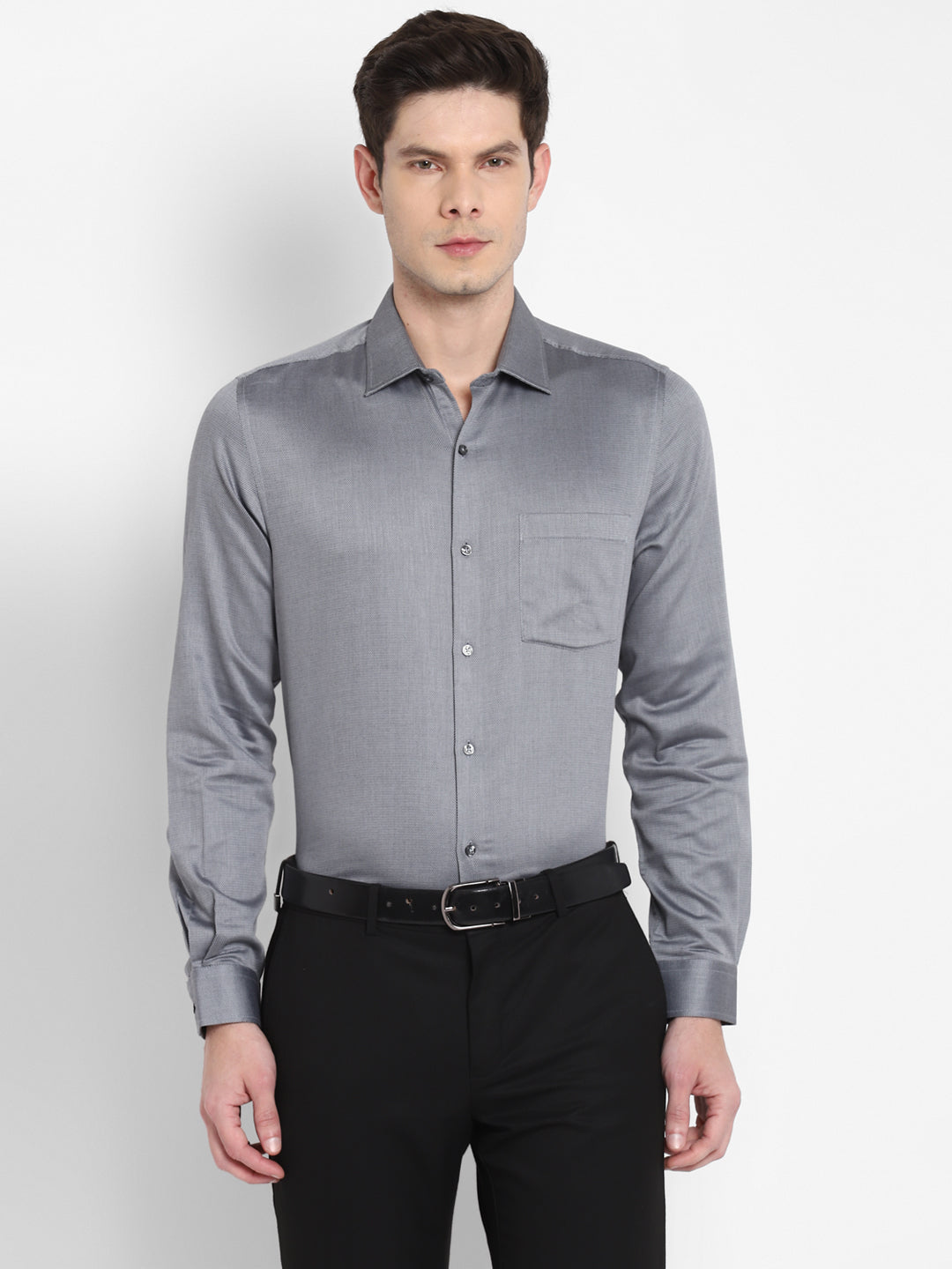 Giza Cotton Black Dobby Slim Fit Full Sleeve Formal Shirt