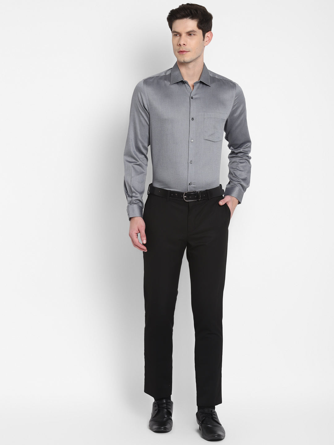 Giza Cotton Black Dobby Slim Fit Full Sleeve Formal Shirt