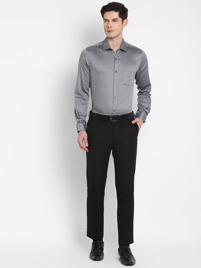 Giza Cotton Black Dobby Slim Fit Full Sleeve Formal Shirt