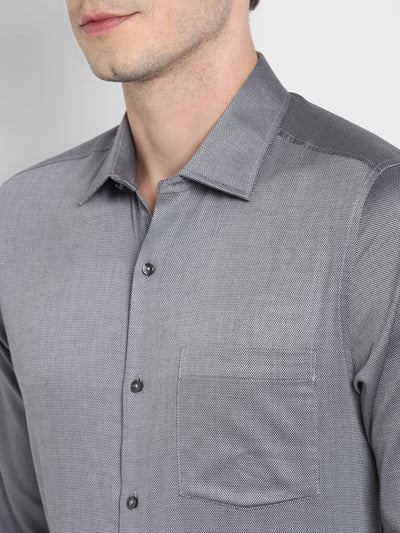 Giza Cotton Black Dobby Slim Fit Full Sleeve Formal Shirt