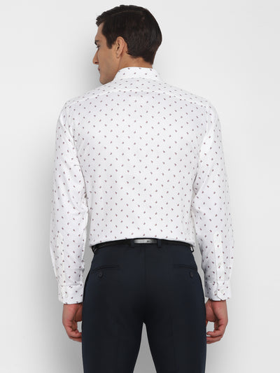 100% Cotton White Printed Regular Fit Full Sleeve Formal Shirt