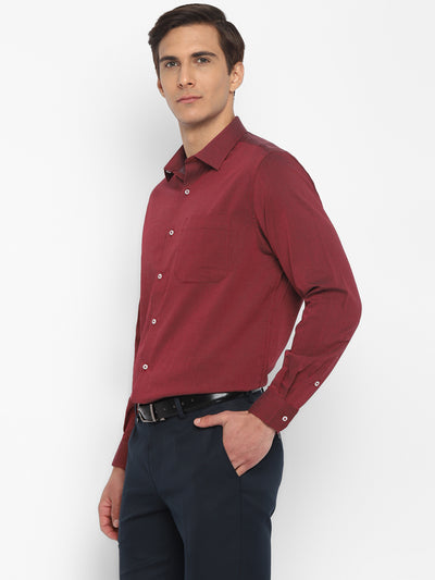 Giza Cotton Maroon Dobby Slim Fit Full Sleeve Formal Shirt