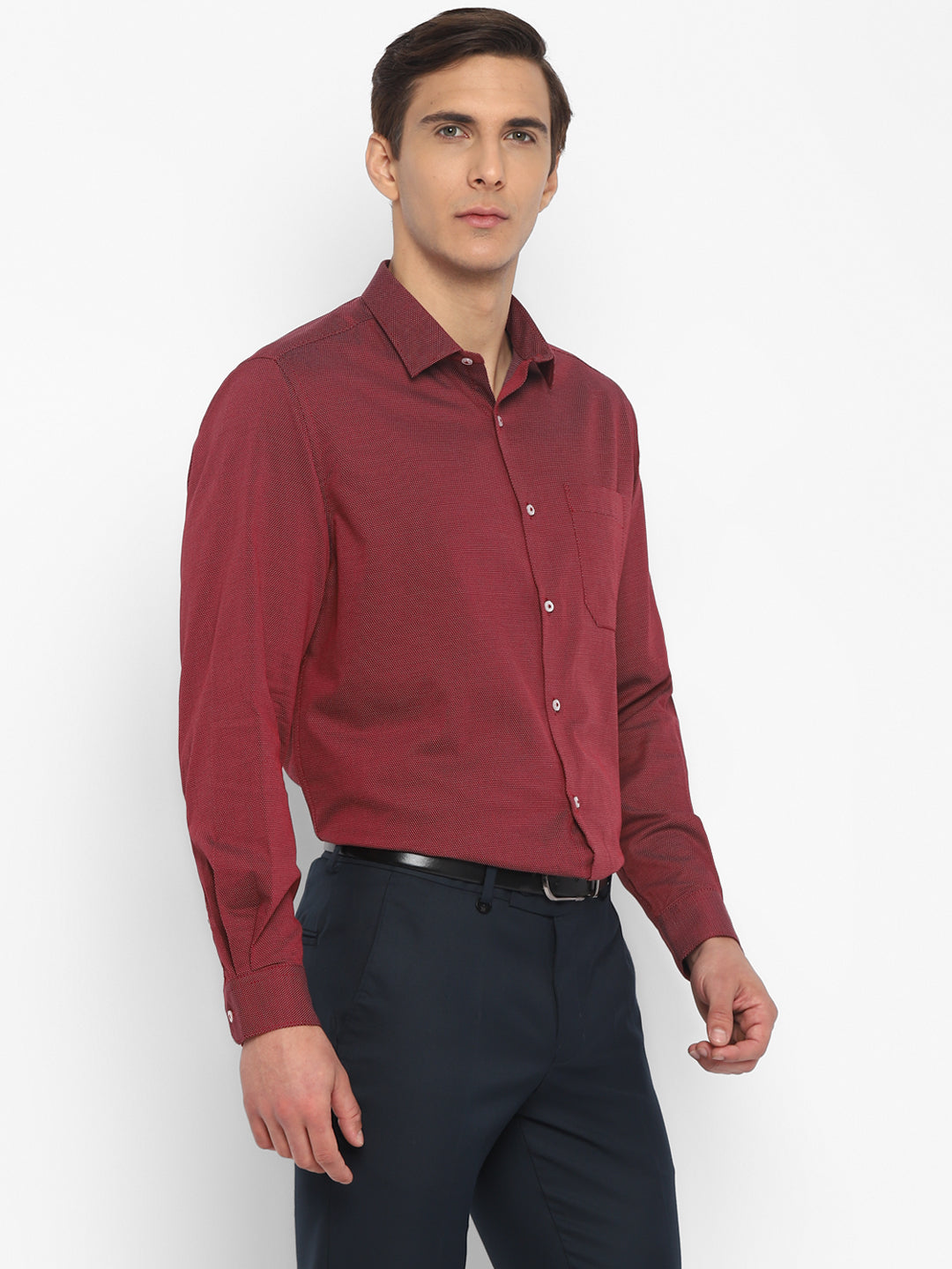 Giza Cotton Maroon Dobby Slim Fit Full Sleeve Formal Shirt