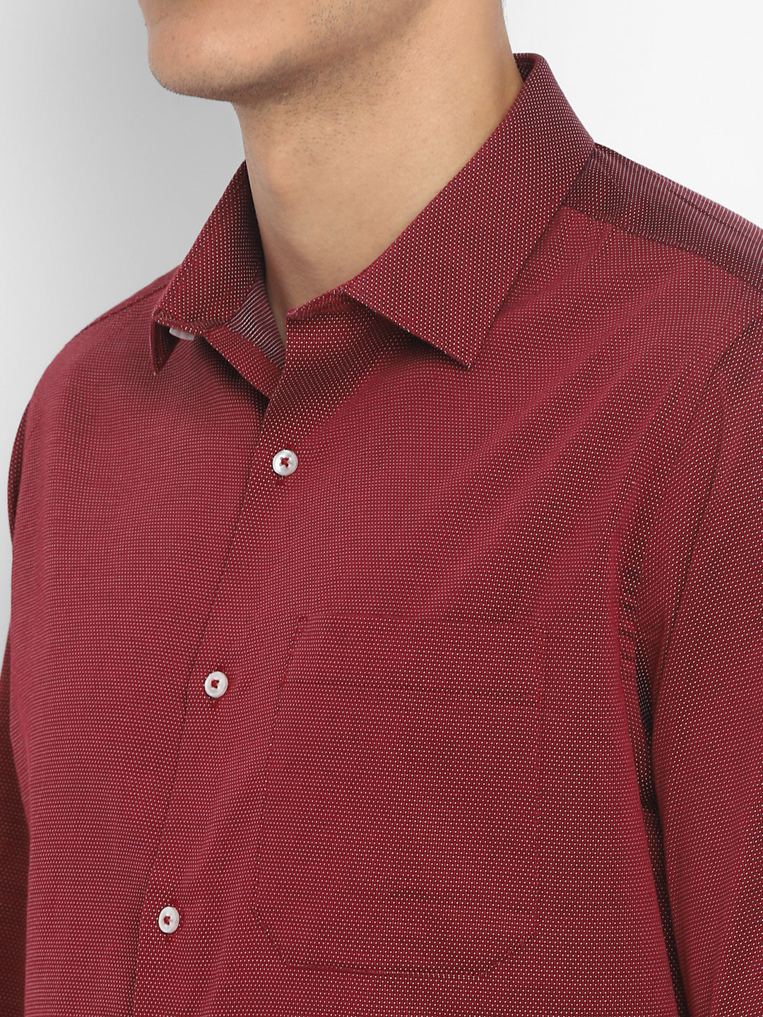 Giza Cotton Maroon Dobby Slim Fit Full Sleeve Formal Shirt