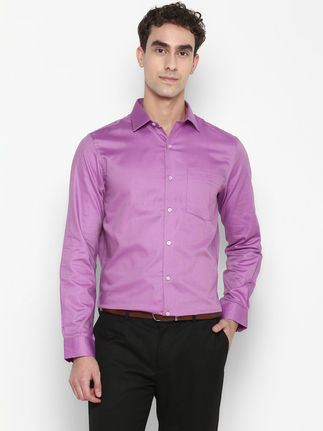 Giza Cotton Purple Dobby Slim Fit Full Sleeve Formal Shirt