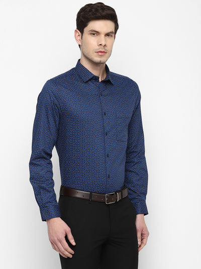 100% Cotton Navy Blue Printed Slim Fit Full Sleeve Formal Shirt