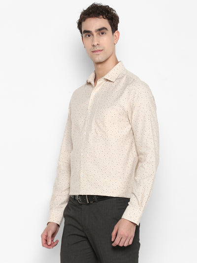 Cotton Melange Beige Printed Slim Fit Full Sleeve Formal Shirt