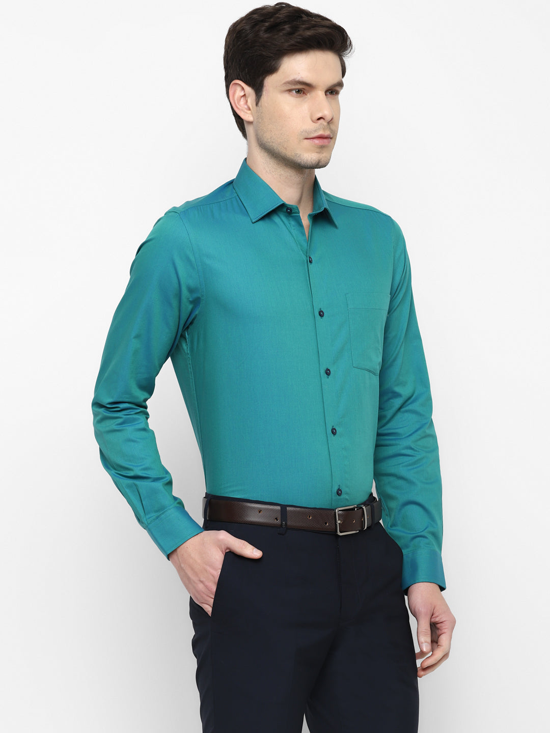 Giza Cotton Green Dobby Slim Fit Full Sleeve Formal Shirt