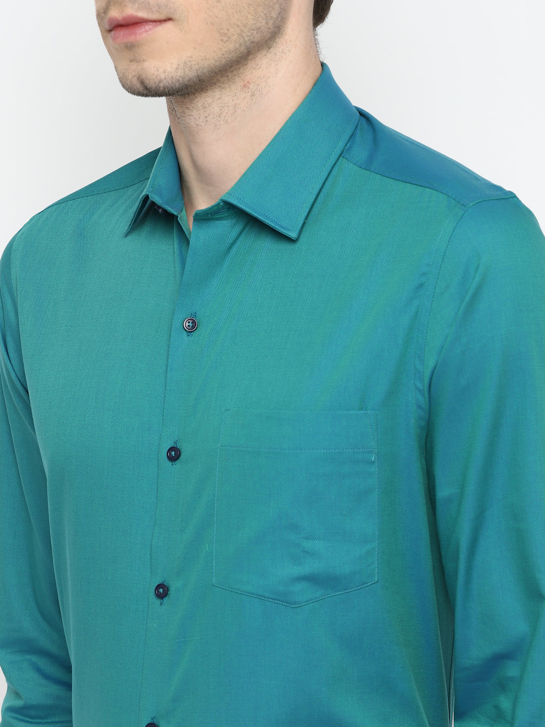 Giza Cotton Green Dobby Slim Fit Full Sleeve Formal Shirt