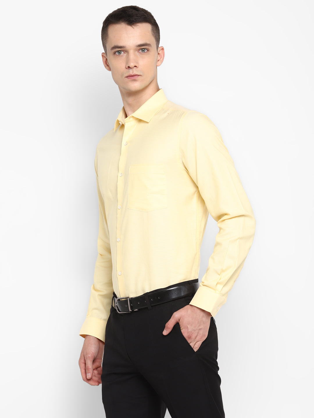 100% Cotton Yellow Dobby Slim Fit Full Sleeve Formal Shirt