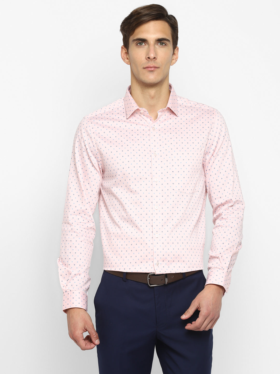 100% Cotton Pink Printed Slim Fit Full Sleeve Formal Shirt
