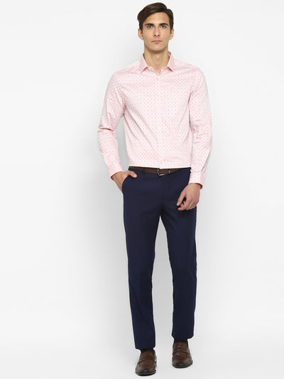 100% Cotton Pink Printed Slim Fit Full Sleeve Formal Shirt