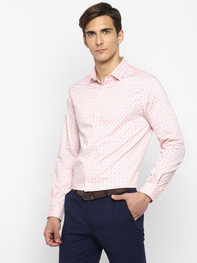 100% Cotton Pink Printed Slim Fit Full Sleeve Formal Shirt