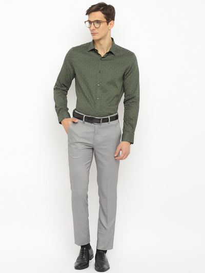 100% Cotton Olive Printed Slim Fit Full Sleeve Formal Shirt