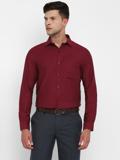 100% Cotton Maroon Dobby Slim Fit Full Sleeve Formal Shirt