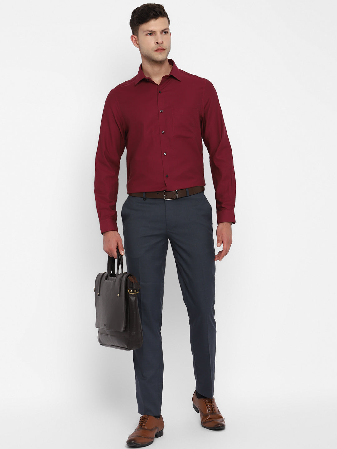 100% Cotton Maroon Dobby Slim Fit Full Sleeve Formal Shirt