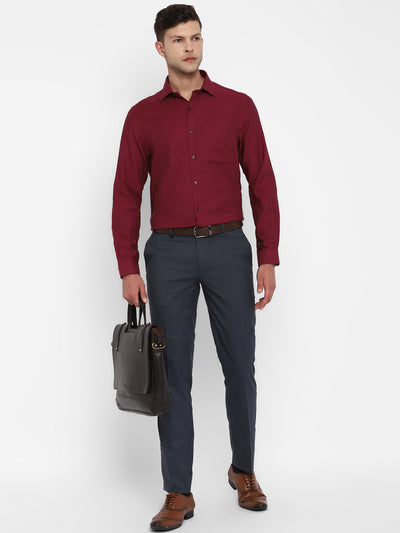 100% Cotton Maroon Dobby Slim Fit Full Sleeve Formal Shirt