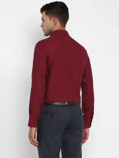 100% Cotton Maroon Dobby Slim Fit Full Sleeve Formal Shirt