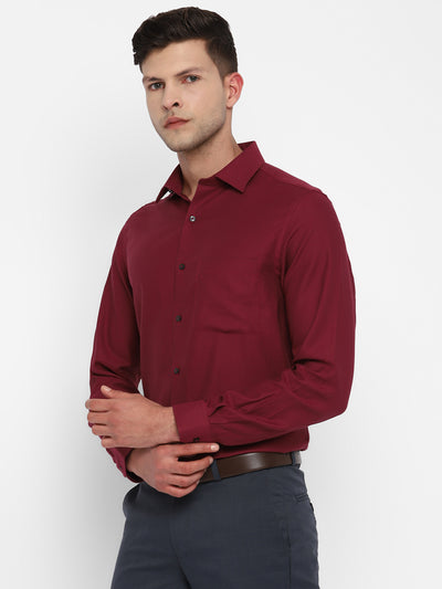 100% Cotton Maroon Dobby Slim Fit Full Sleeve Formal Shirt