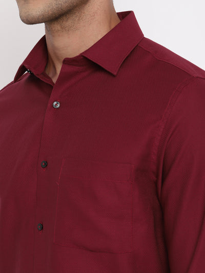 100% Cotton Maroon Dobby Slim Fit Full Sleeve Formal Shirt