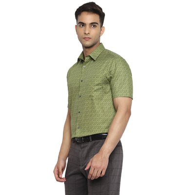 100% Cotton Green Printed Regular Fit Half Sleeve Formal Shirt