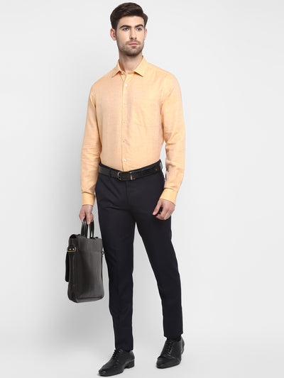 Cotton Linen Yellow Plain Slim Fit Full Sleeve Formal Shirt