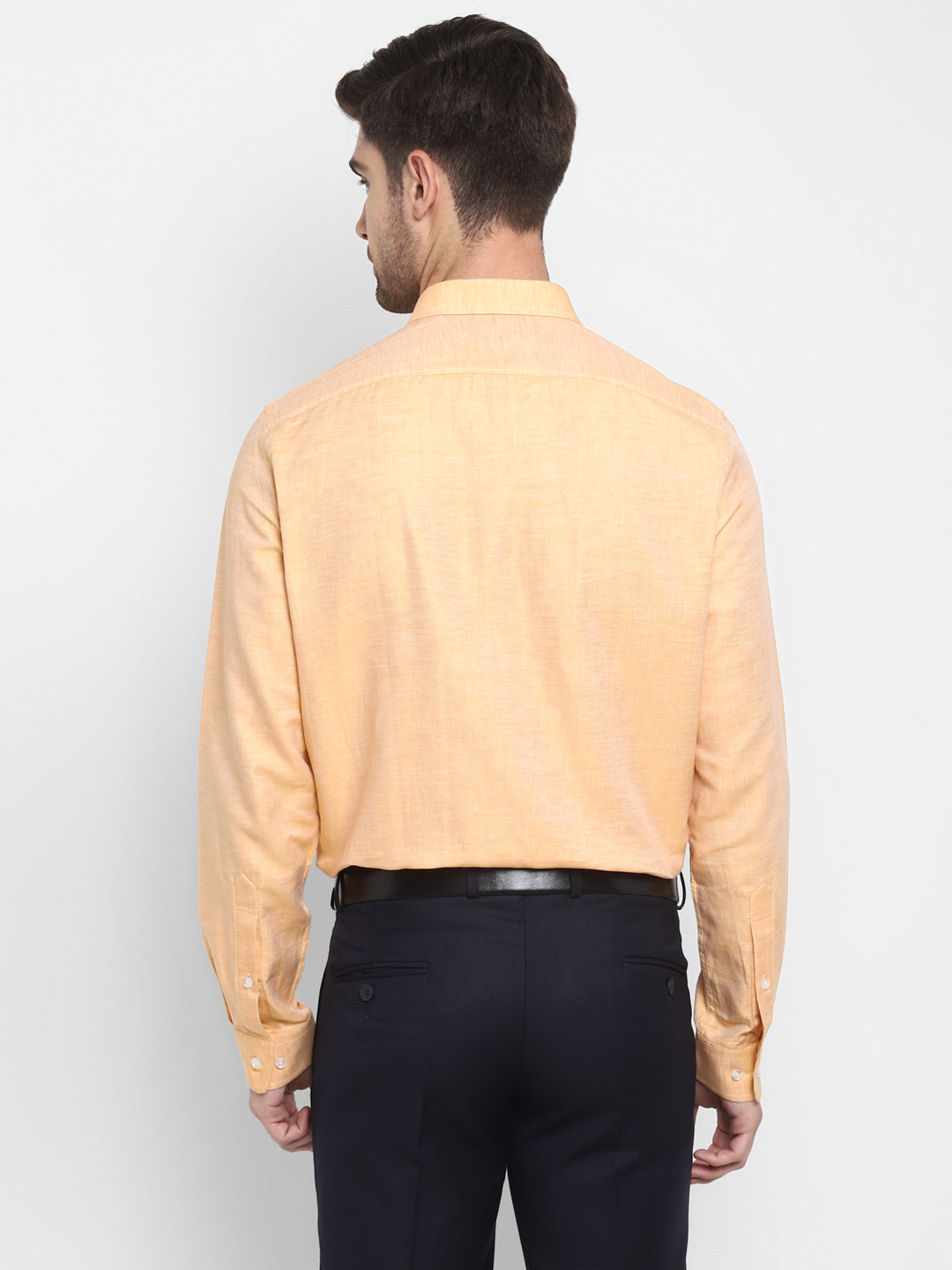 Cotton Linen Yellow Plain Slim Fit Full Sleeve Formal Shirt