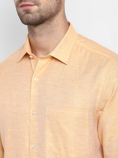 Cotton Linen Yellow Plain Slim Fit Full Sleeve Formal Shirt