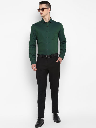 100% Cotton Green Plain Slim Fit Full Sleeve Formal Shirt