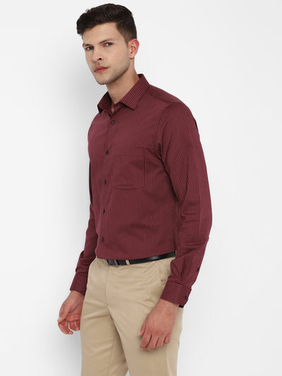 100% Cotton Maroon Striped Slim Fit Full Sleeve Formal Shirt