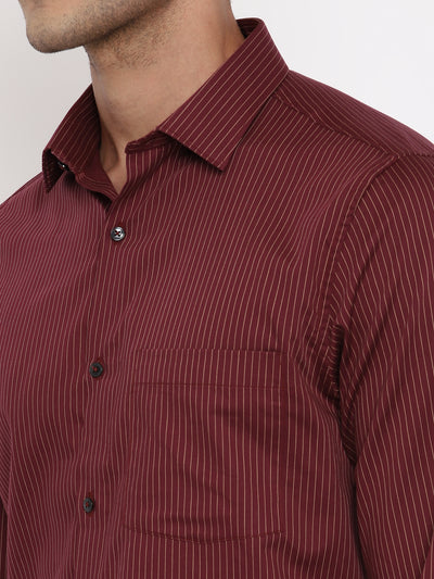 100% Cotton Maroon Striped Slim Fit Full Sleeve Formal Shirt