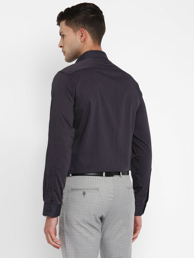 100% Cotton Navy Blue Striped Slim Fit Full Sleeve Formal Shirt