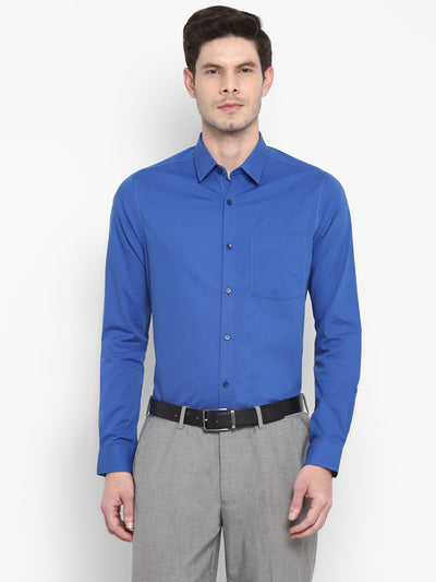 100% Cotton Blue Plain Slim Fit Full Sleeve Formal Shirt