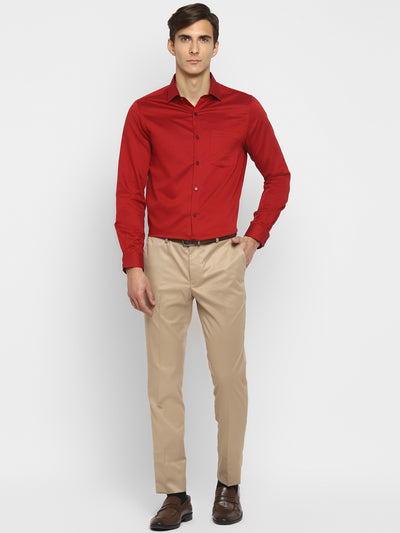 100% Supima Cotton Red Plain Slim Fit Full Sleeve Formal Shirt